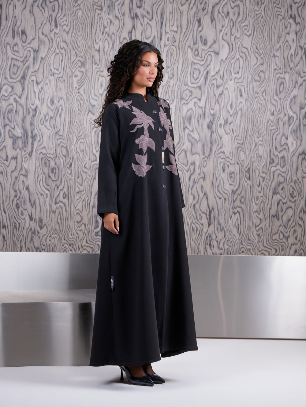 Blush Floral Embroidered Black Abaya