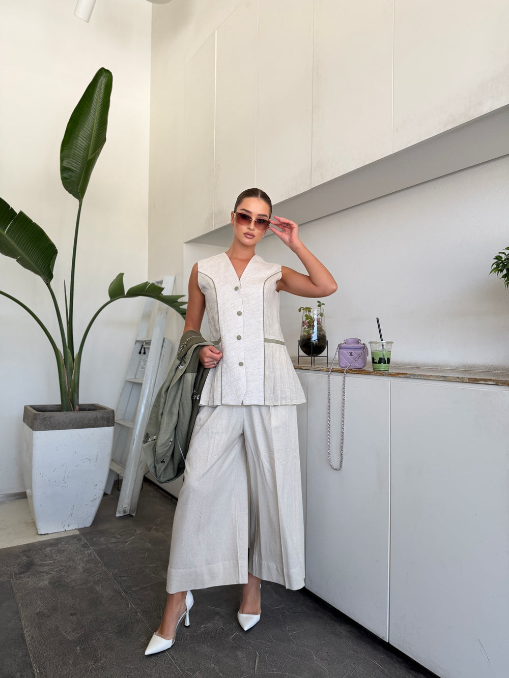 Natural Beige Botanical Linen – Embroidered Summer Set