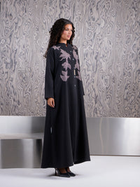 Blush Floral Embroidered Black Abaya