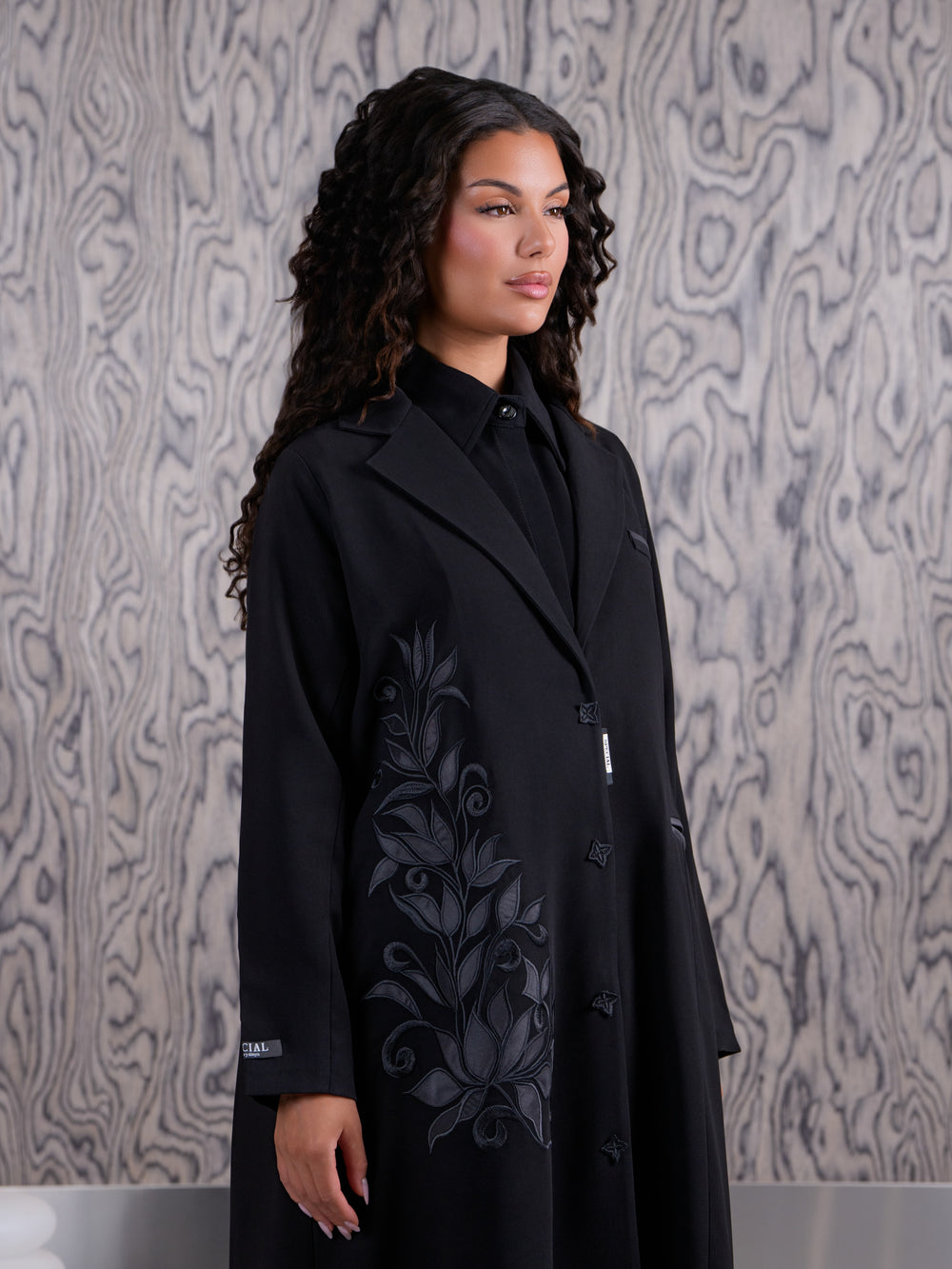 Noir Botanical Embroidered Abaya