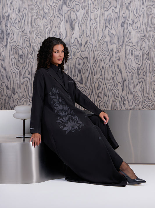 Noir Botanical Embroidered Abaya