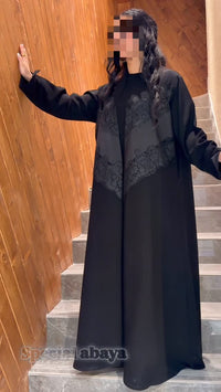 Black Lace Panel Occasion Abaya – Asymmetric Luxury Design