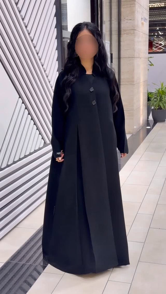 Classic Black Occasion Abaya – Embellished Buttons